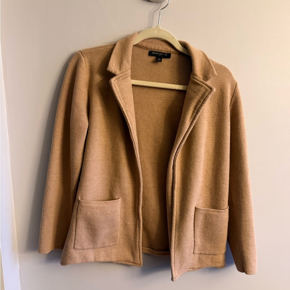 Banana Republic Camel Open Front Knit Blazer Jacket XS Minimalist Chic